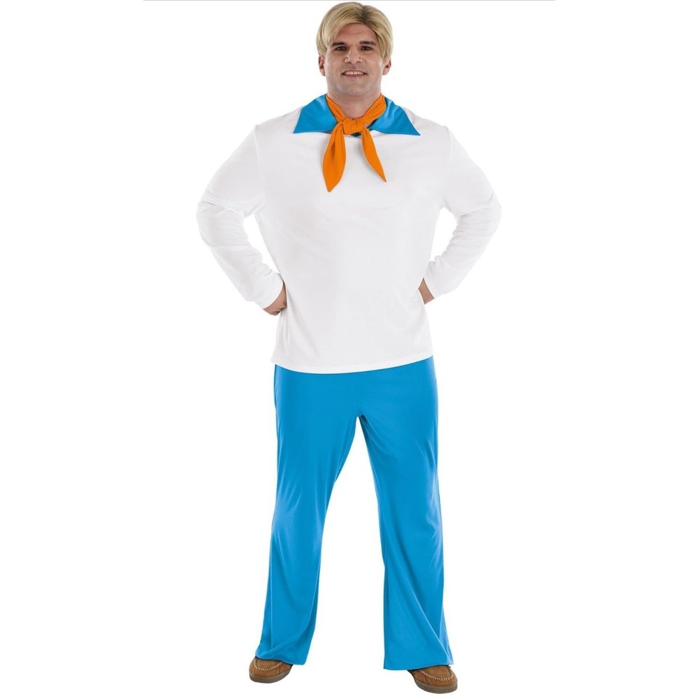 Scooby Doo Fred Adult Plus 2XL 48-52 Fred Costume Cosplay 3 Piece NEW - Picture 2 of 8